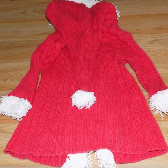 Size 24 Months Nick Nack Patty Wack Red Ivory Trim Hooded Sweater Jacket Coat - Picture 6 of 6